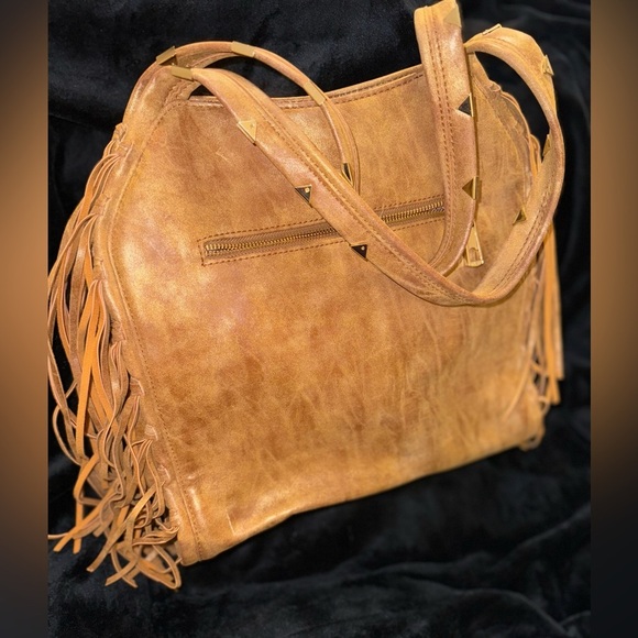 STEVEN-BY STEVE MADDEN GOLD STUD FRINGE HANDBAG - Picture 1 of 15